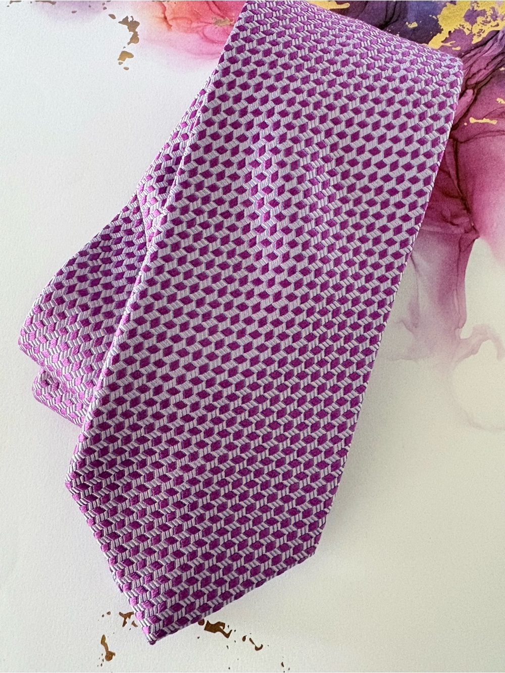 ETON Men’s Purple & Pink Geo Print Silk Tie Made in England
